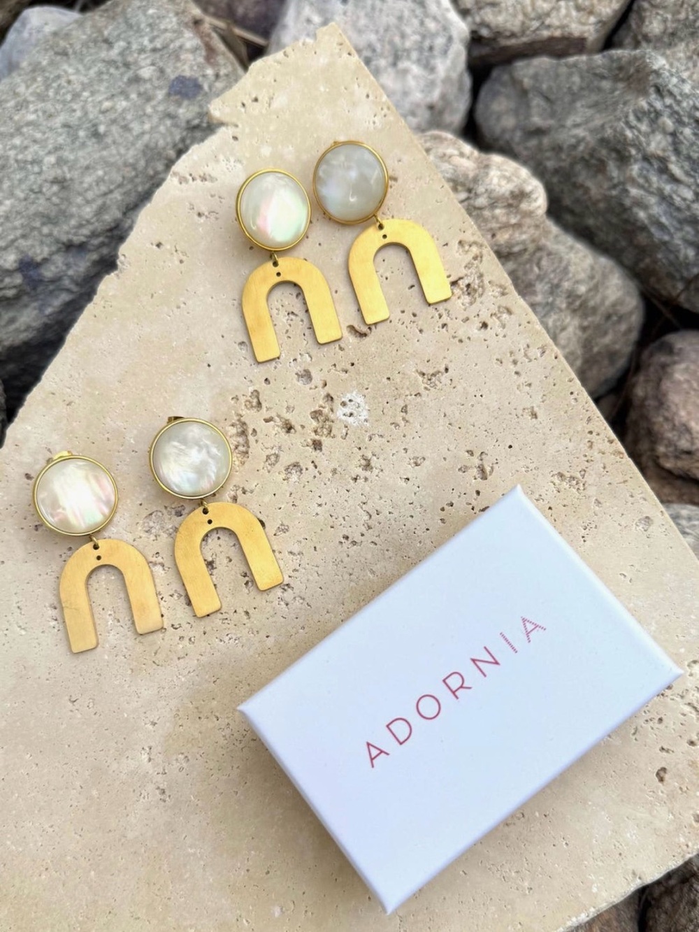 14k Gold Plated Mother-of-Pearl Arch Drop Earrings (set of 2)